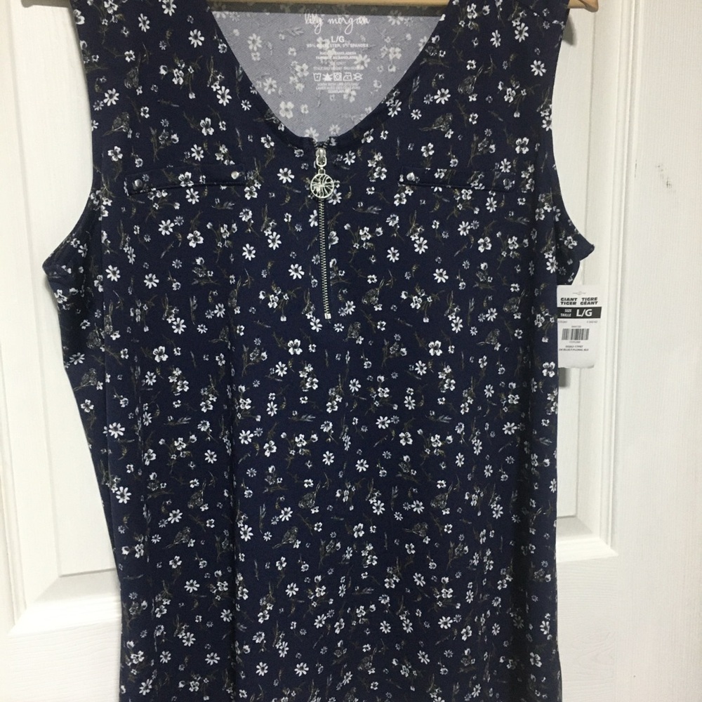 Navy Floral Zip-Front Sleeveless Tank